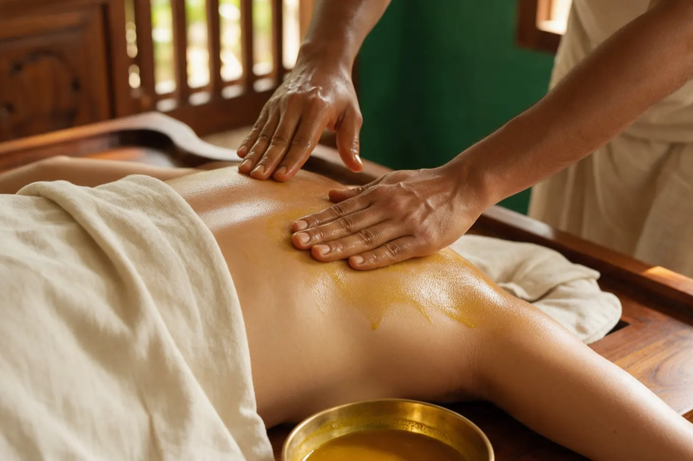 Abhyanga therapy at an Ayurvedic clinic