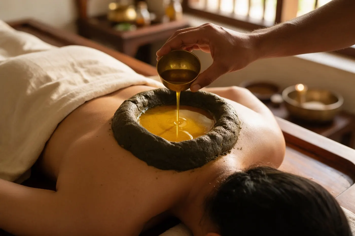 Greeva Basti therapy at an Ayurvedic clinic