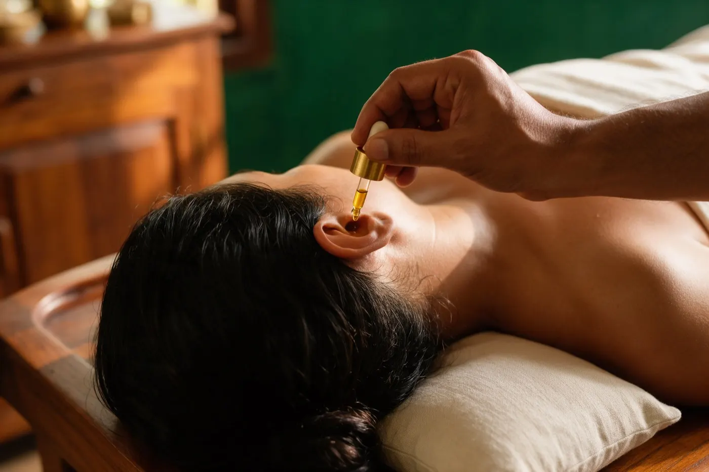 Karna Purana therapy at an Ayurvedic clinic