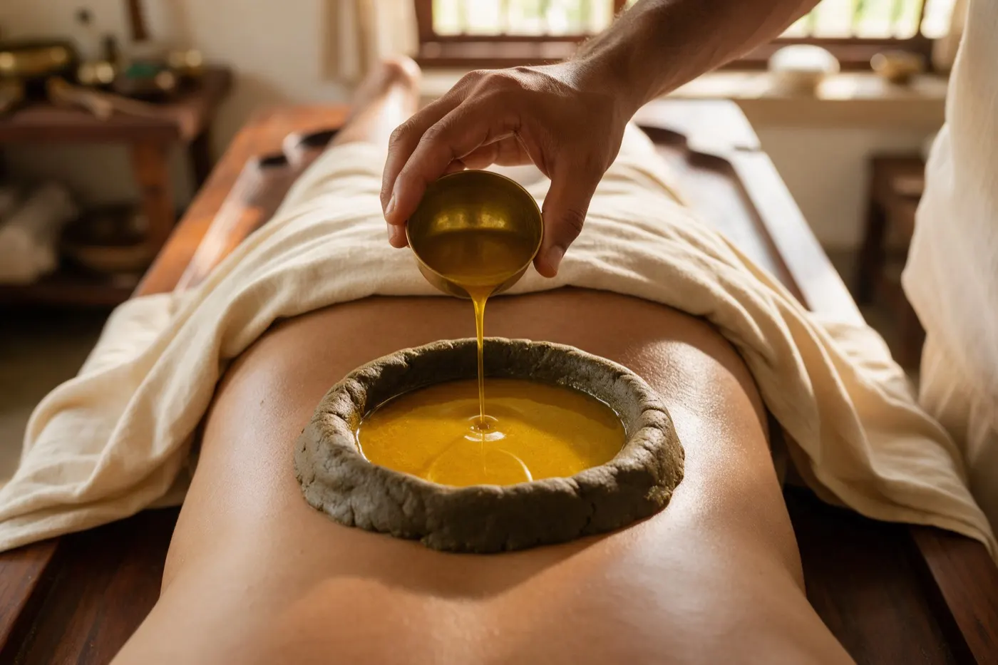 Kati Basti therapy at an Ayurvedic clinic