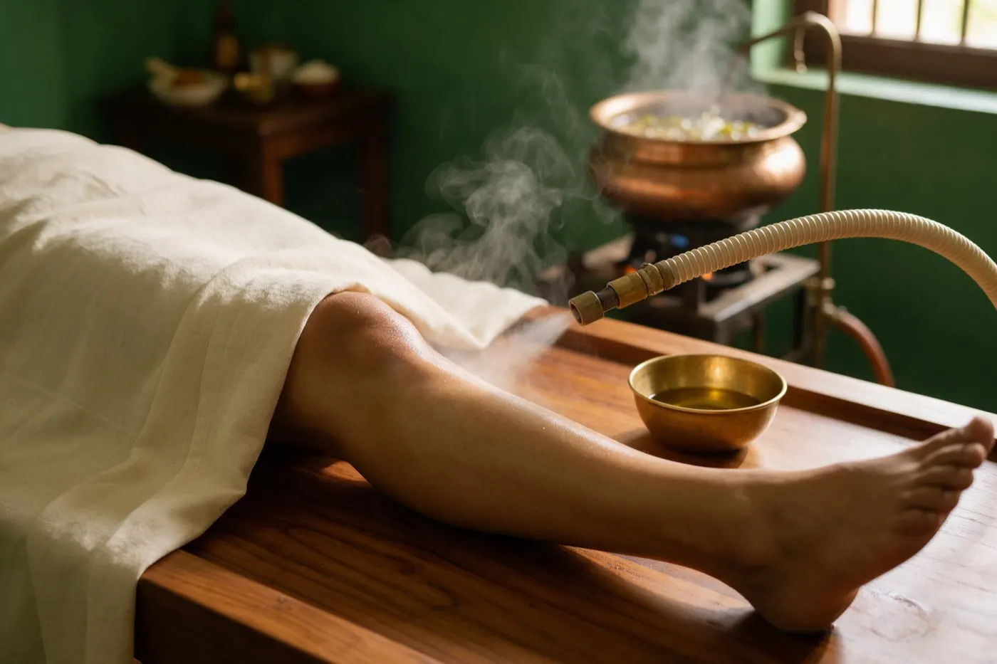 Nadi Swedana therapy at an Ayurvedic clinic