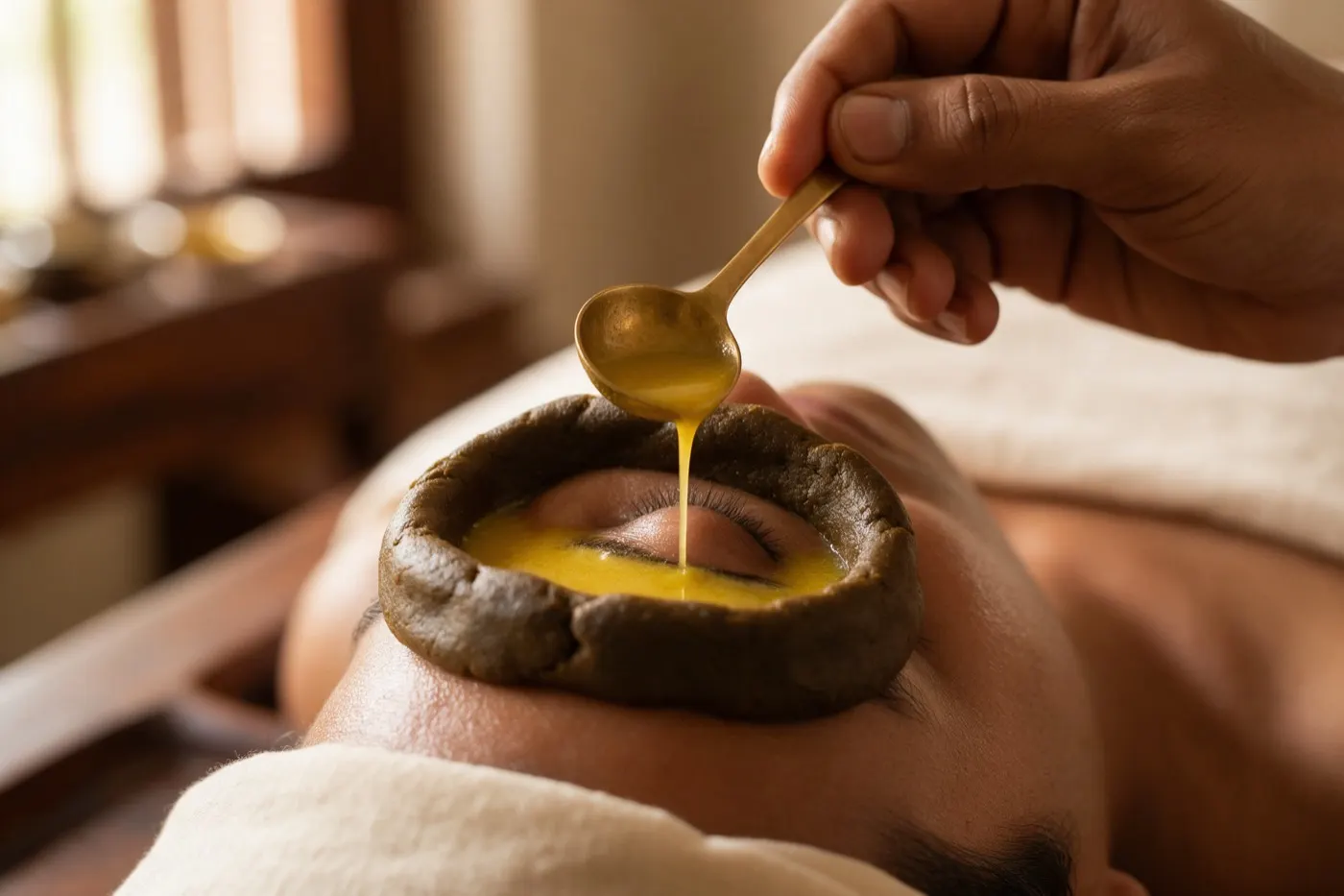 Netra Tarpana therapy at an Ayurvedic clinic