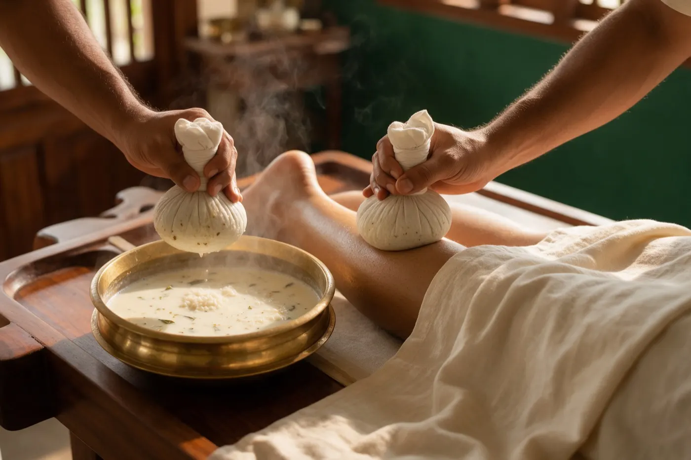 Shashtik Shali Pind Swedana therapy at an Ayurvedic clinic