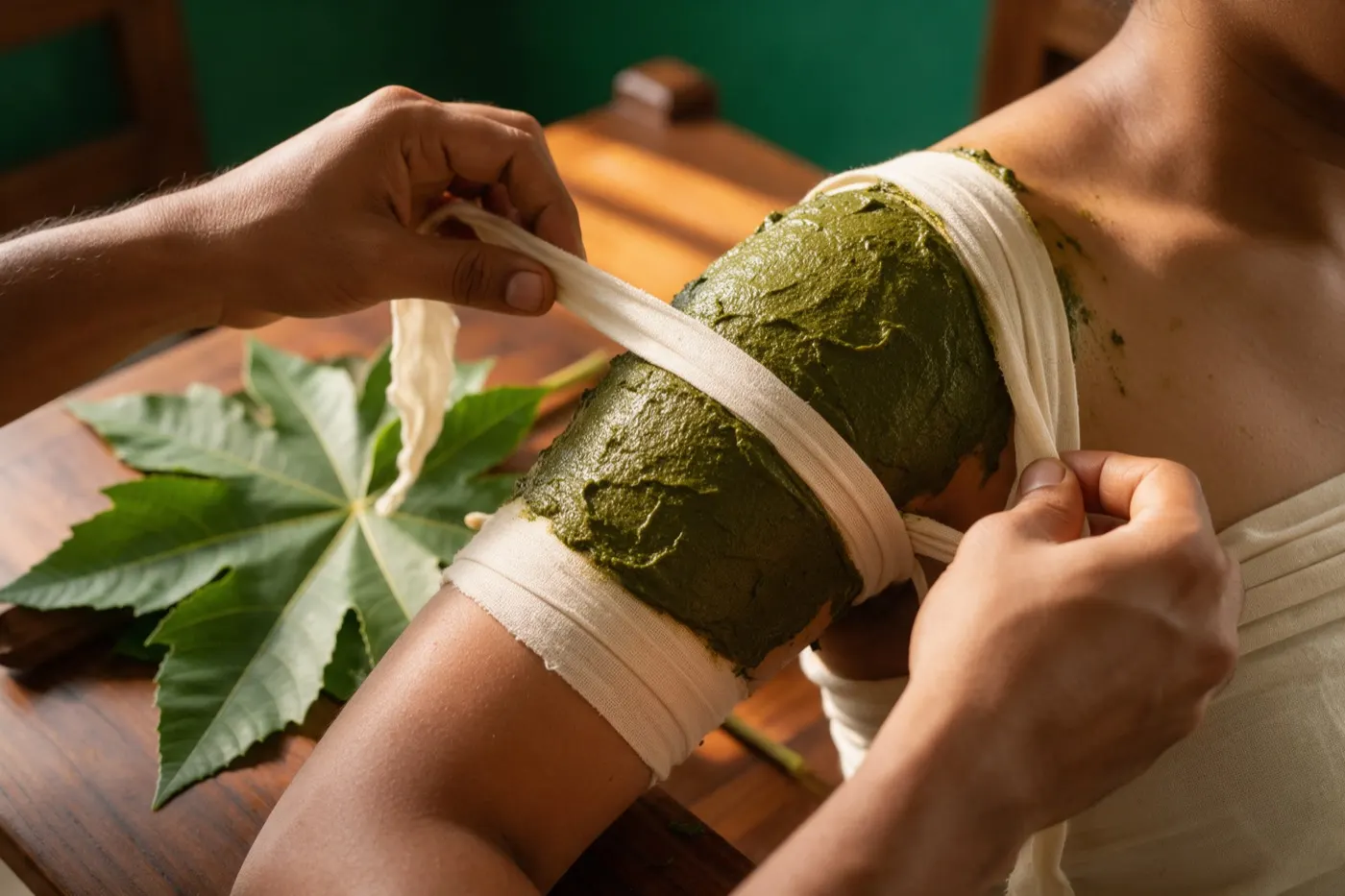 Upanaha Sweda therapy at an Ayurvedic clinic